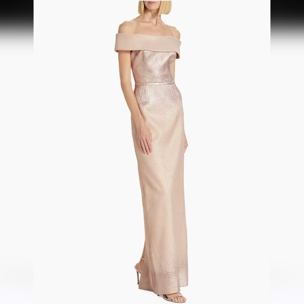 Rickie Freeman for Teri Jon Metallic Blush Maxi Dress